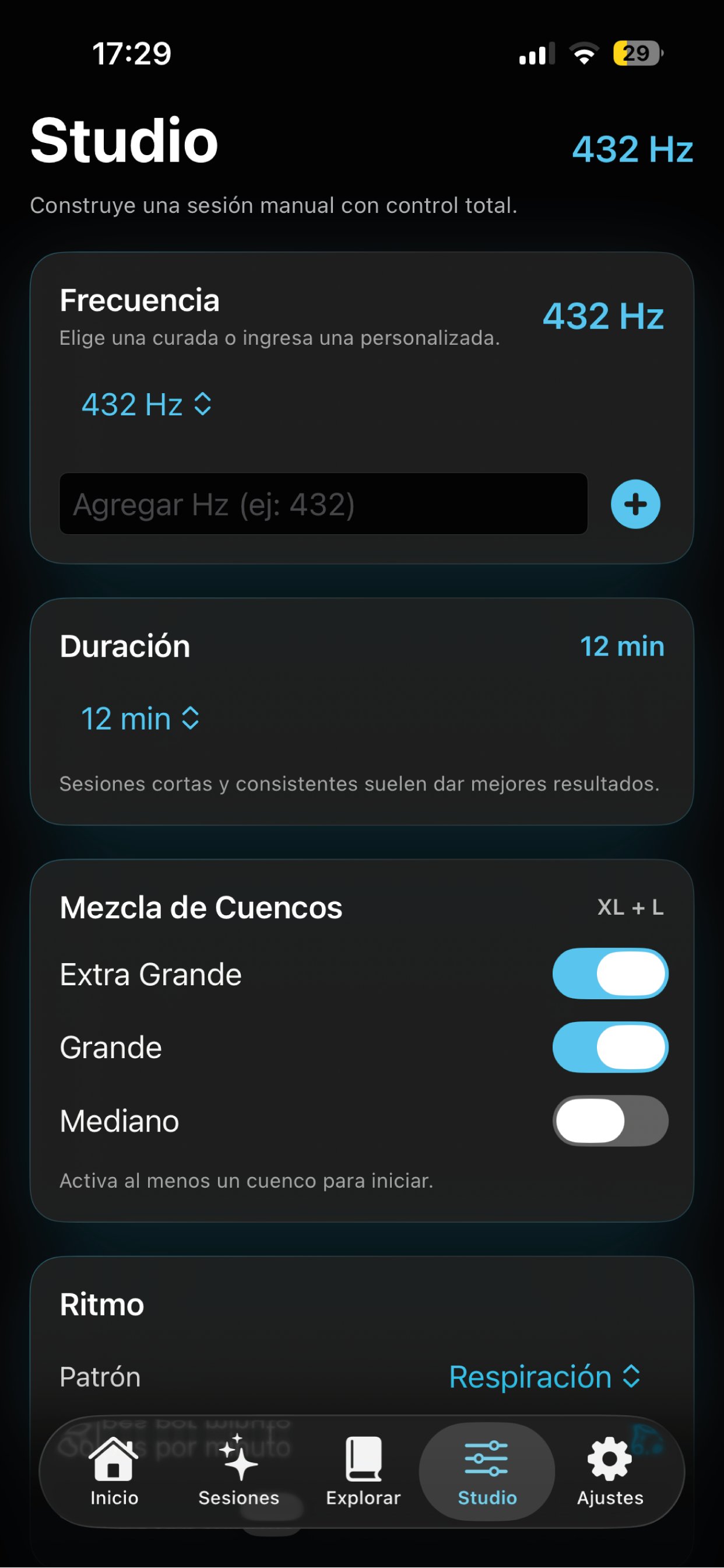 TRIADA app — Studio screen